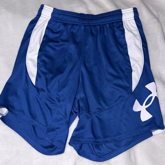 Under Armour Kids' Athletic Blue Shorts with White Accents - Picture 1 of 2